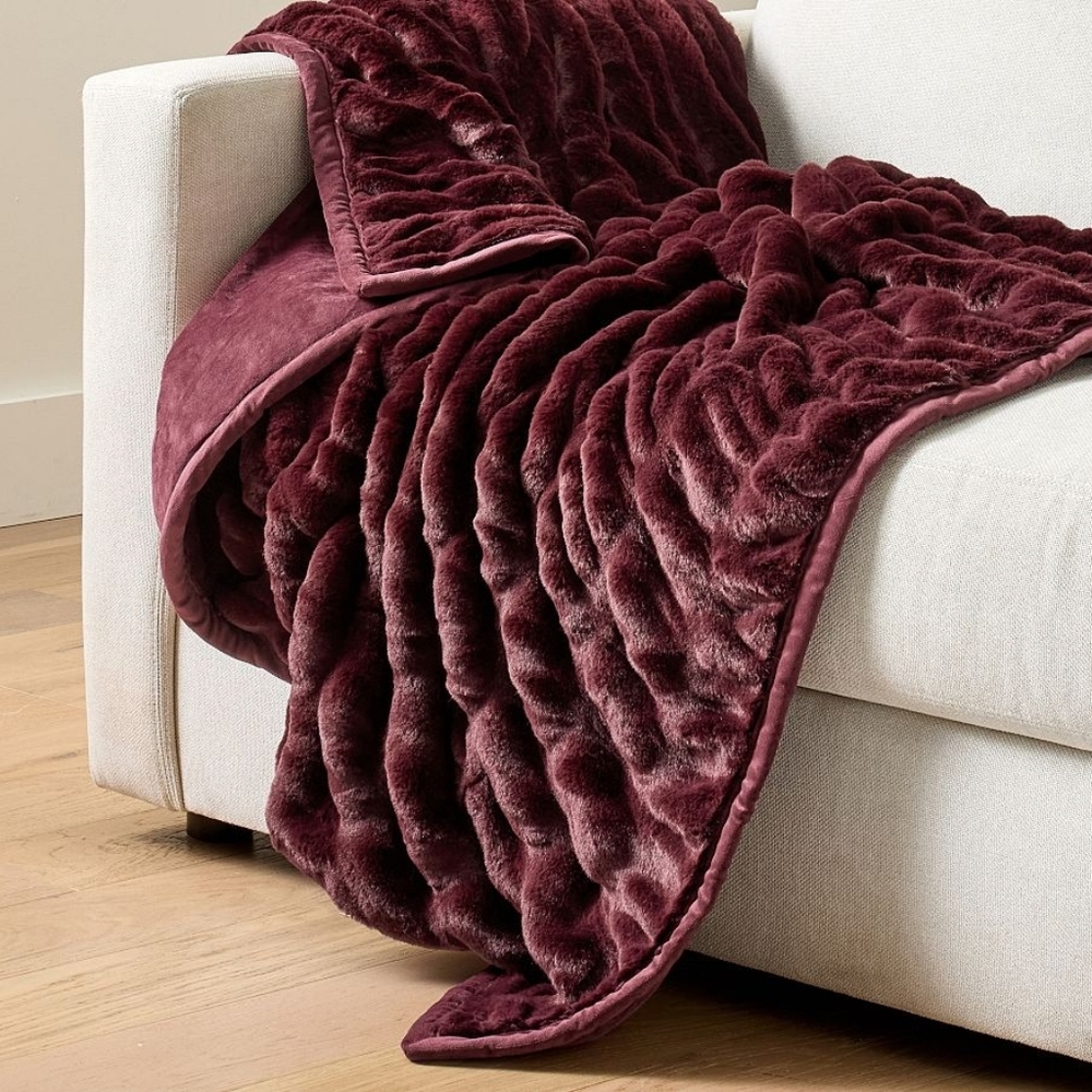 Pottery Barn Plush Faux Fur Throw in Burgundy